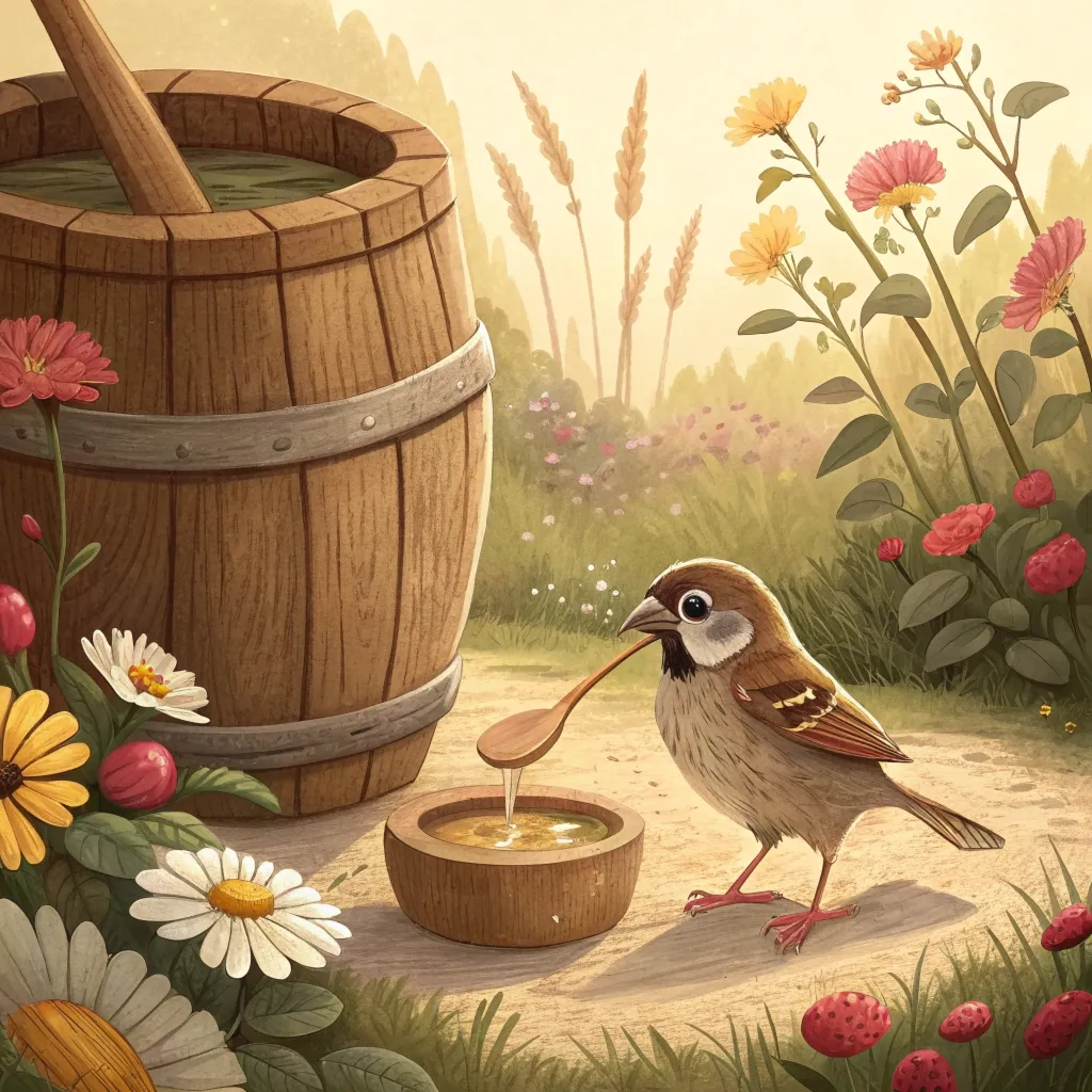 Горобець готує квас