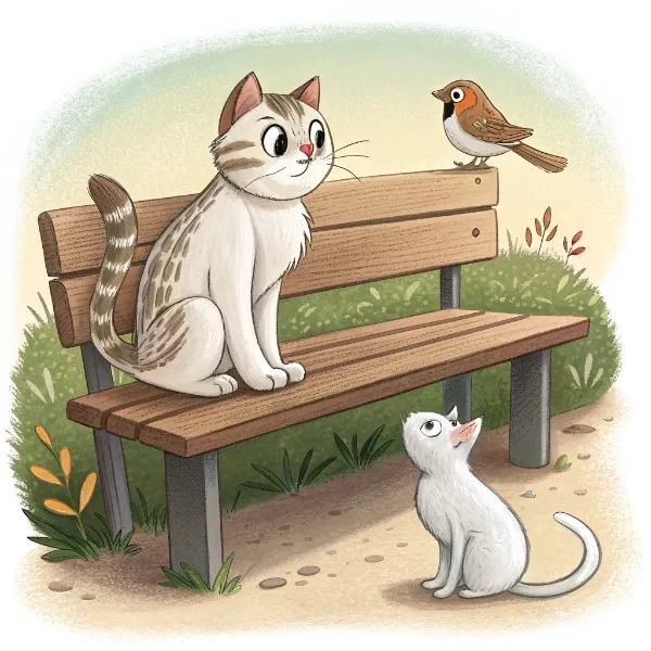 Котик Пацик, горобчик і біла кішечка