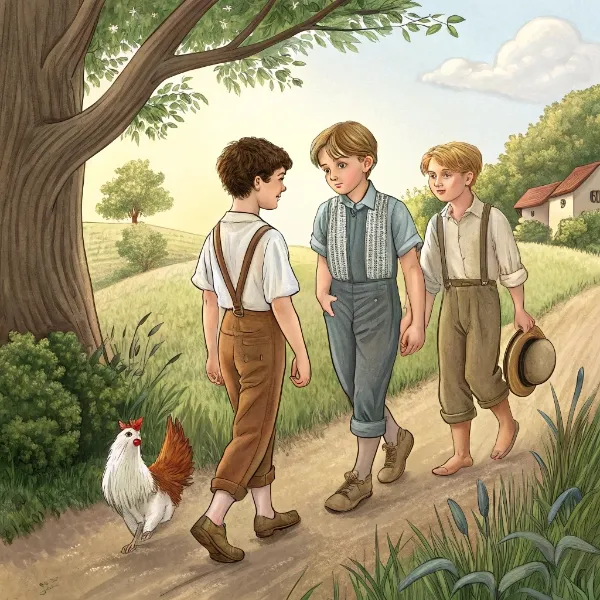 Про кота, півня і косу