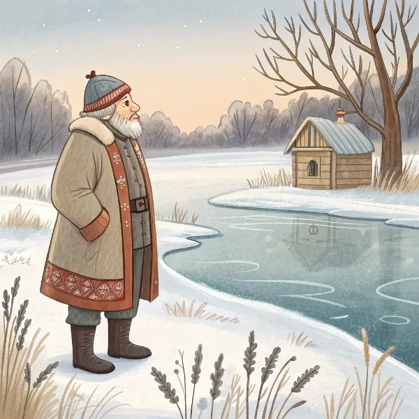 Водяник Чесілко біля замерзлого ставка